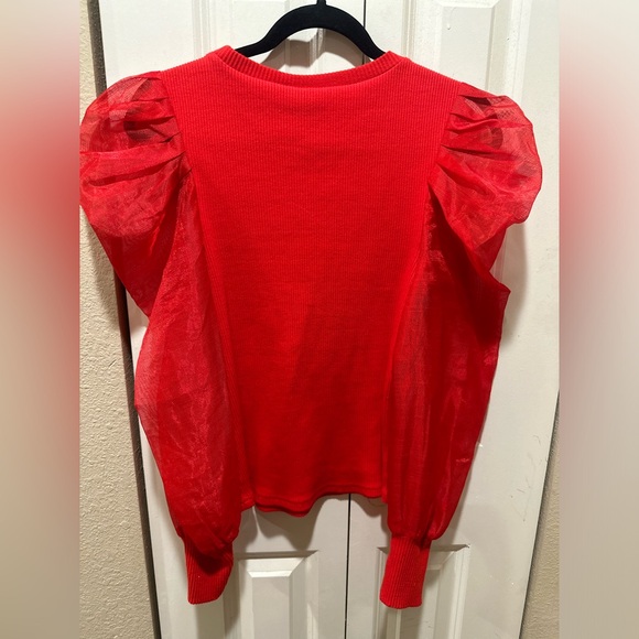 Anthropologie Dolan Left Coast Puff Sleeve Top Ribbed Red , size S - Picture 4 of 8